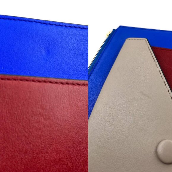 Celine Tri Color Blue Red Beige Envelope Zipped Clutch - Picture 5 of 5